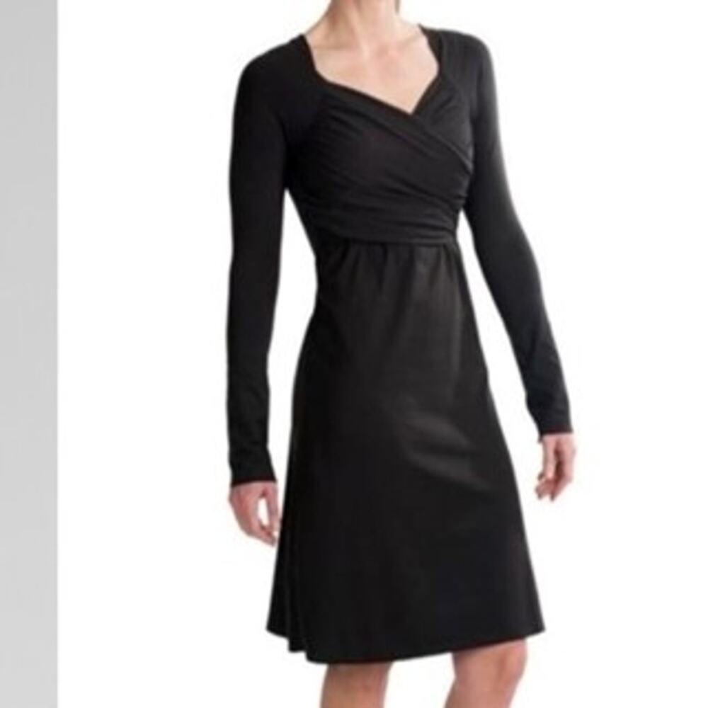 prAna Tally Dress Faux Wrap Crossover Bodice Pocket Black Size M Active Outdoor